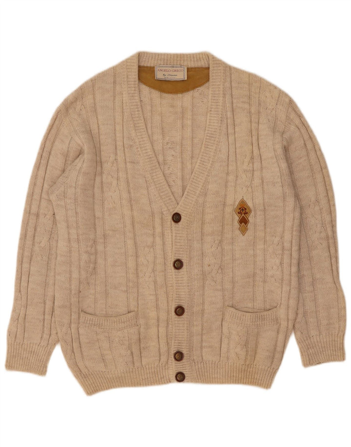 Angelo Greco Mens Cardigan Sweater IT 48 Medium Beige Alpaca Wool