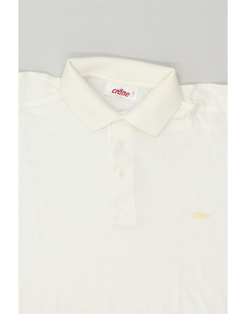 CRANE Mens Polo Shirt Large White Colourblock Cotton | Vintage Crane | Thrift | Second-Hand Crane | Used Clothing | Messina Hembry 