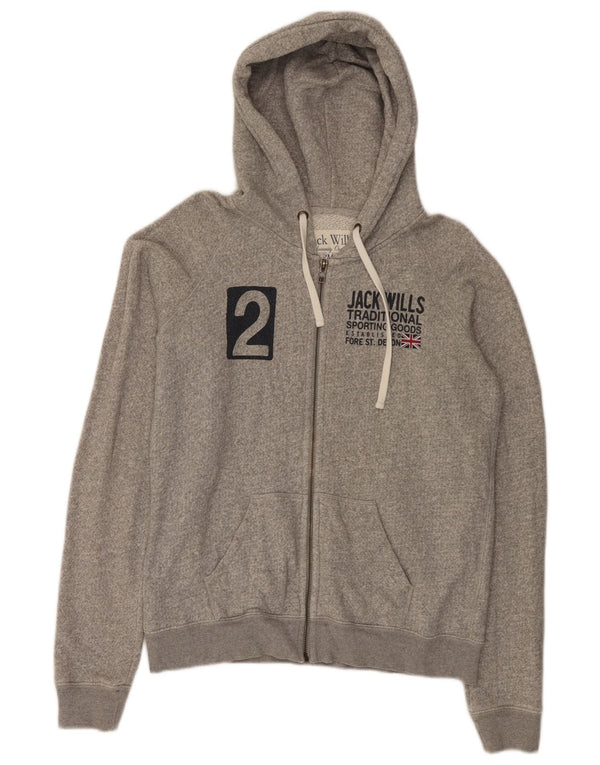 Jack Wills Womens Zip Hoodie Sweater UK 12 Medium Grey Cotton