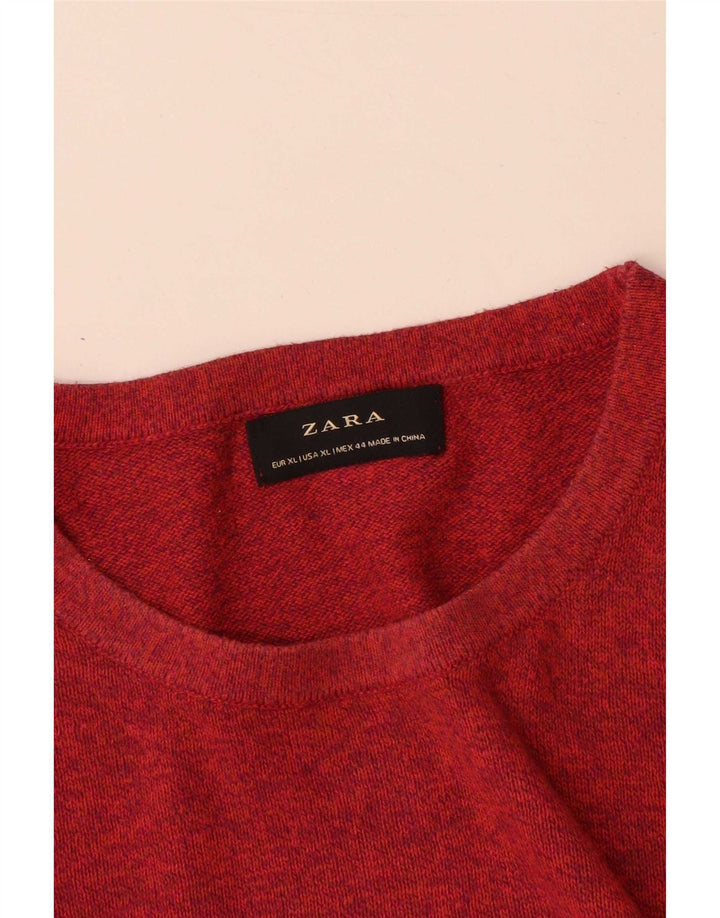 Zara Mens Crew Neck Jumper Sweater XL Red Cotton