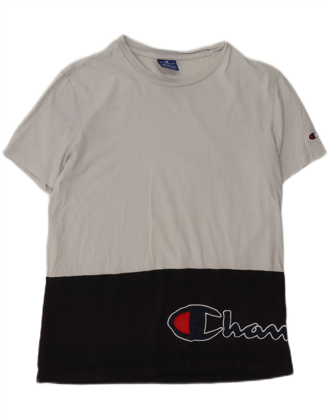 CHAMPION Mens Graphic T-Shirt Top Small Black Colourblock