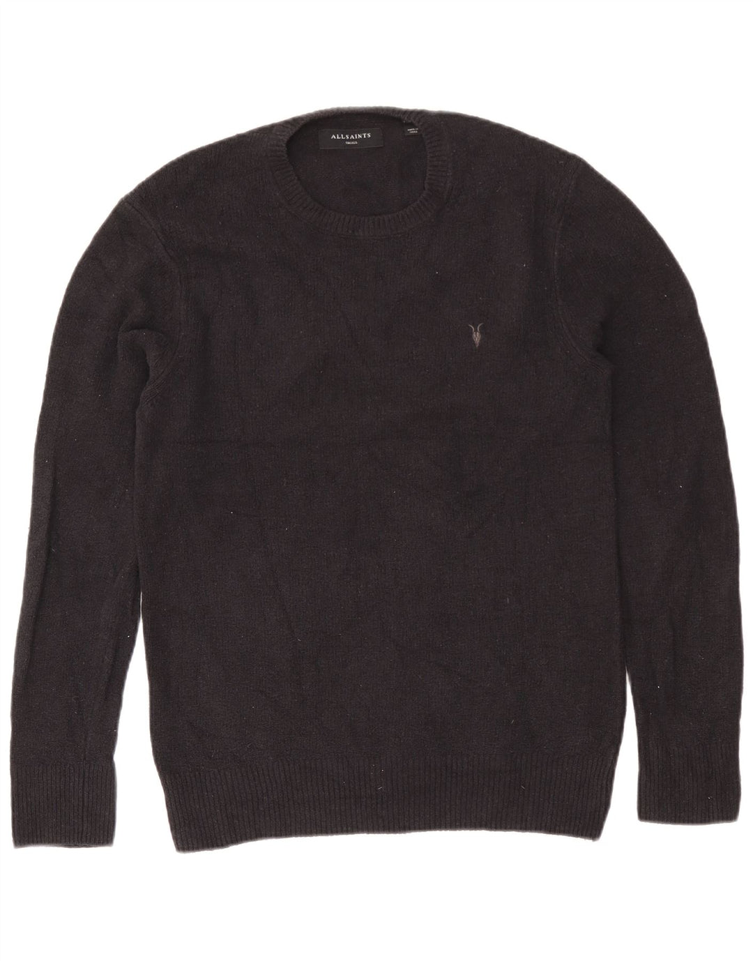 All Saints Mens Crew Neck Jumper Sweater Small Navy Blue Cotton