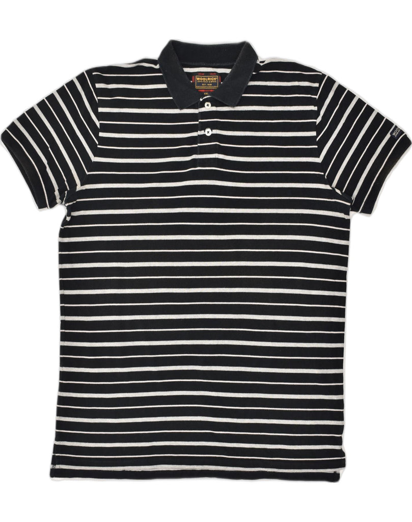 WOOLRICH Mens Polo Shirt 2XL Black Striped Cotton | Vintage Woolrich | Thrift | Second-Hand Woolrich | Used Clothing | Messina Hembry 