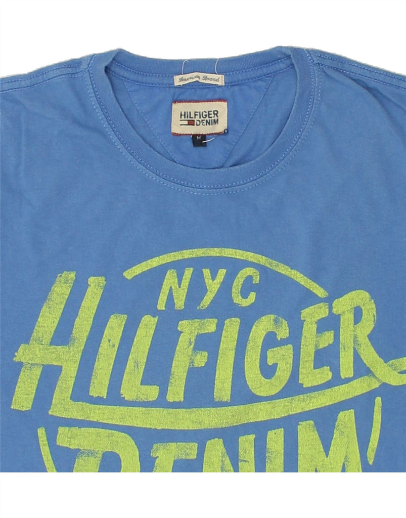 TOMMY HILFIGER Mens Graphic T-Shirt Top Medium Blue Cotton | Vintage Tommy Hilfiger | Thrift | Second-Hand Tommy Hilfiger | Used Clothing | Messina Hembry 