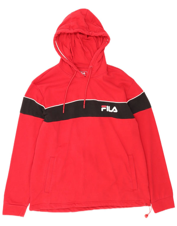 Fila Mens Graphic Hoodie Jumper Large Red Cotton