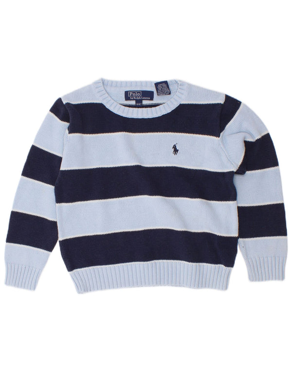 Polo Ralph Lauren Boys Boat Neck Jumper Sweater 3-4 Years Blue Striped