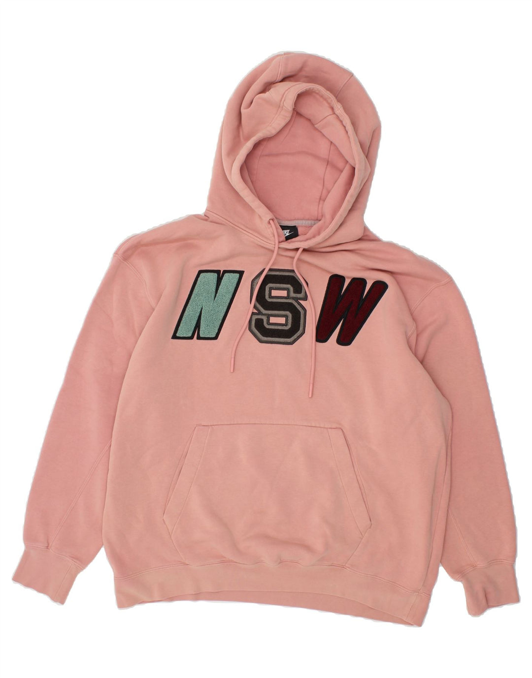 NIKE Womens Longline Oversized Graphic Hoodie Jumper UK 14 Medium Pink Vintage Nike and Second-Hand Nike from Messina Hembry 
