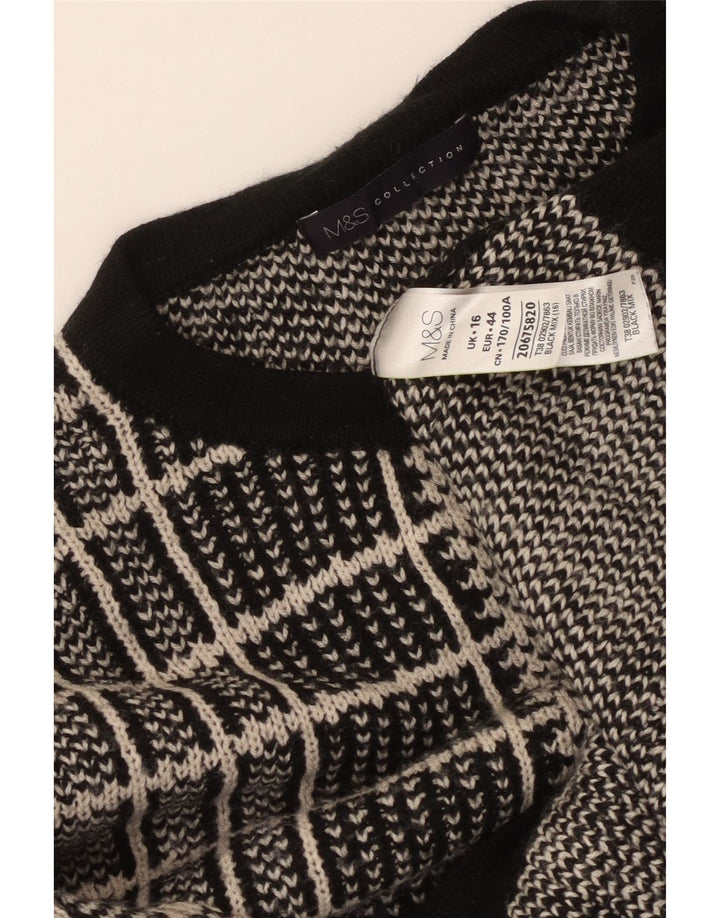 MARKS & SPENCER Womens Crew Neck Jumper Sweater UK 16 Large Black Check