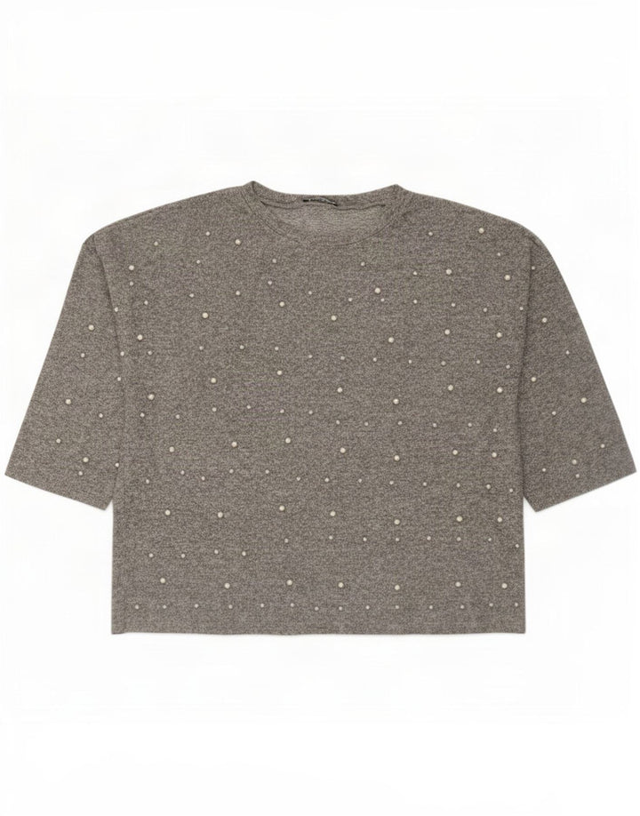 Zara Womens Top 3/4 Sleeve UK 16 Large Grey Viscose