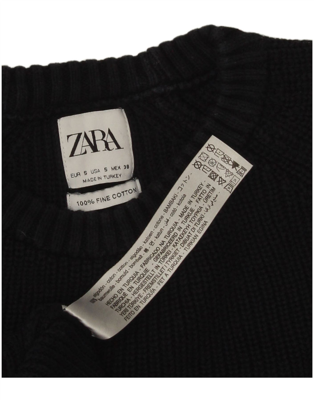 Zara Mens Crew Neck Jumper Sweater Small Navy Blue Cotton