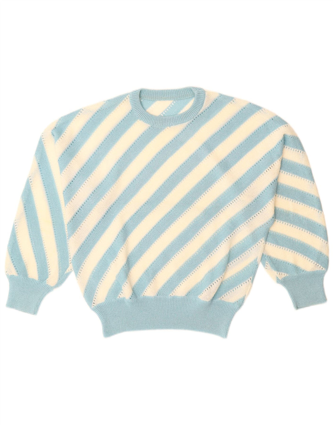 VINTAGE Womens Crew Neck Jumper Sweater UK 14 Large Blue Striped