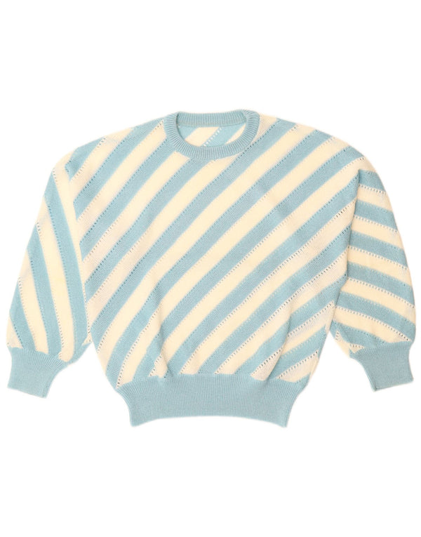 VINTAGE Womens Crew Neck Jumper Sweater UK 14 Large Blue Striped