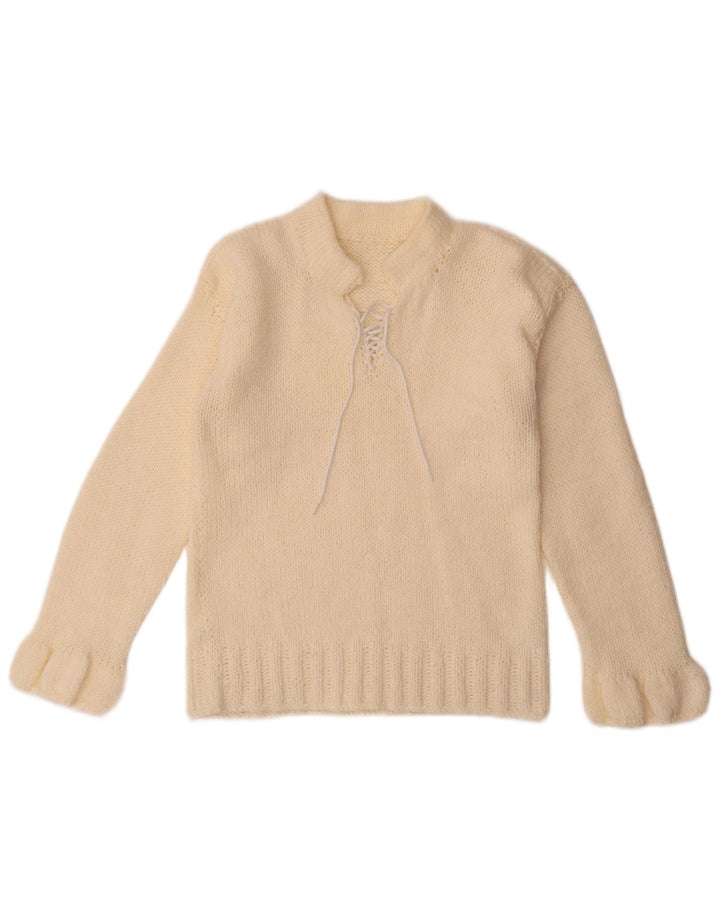 Vintage Womens Turtle Neck Jumper Sweater UK 12 Medium Off White