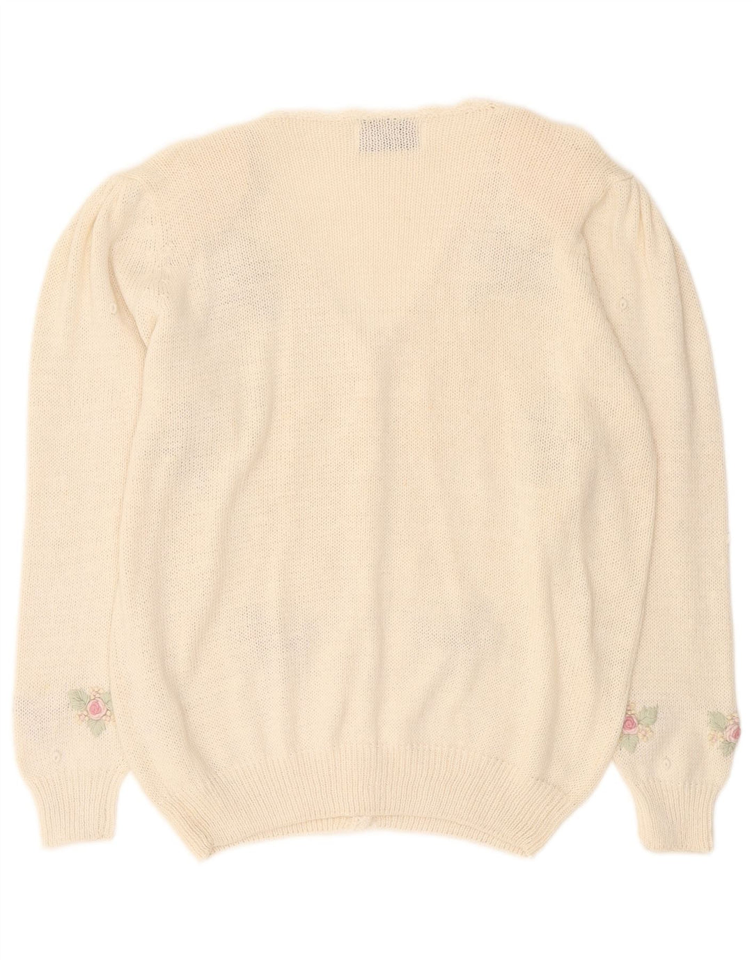 Vintage Womens Cardigan Sweater UK 14 Medium Off White Floral