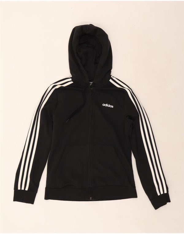 Adidas Womens Zip Hoodie Sweater UK 12 Medium Black Cotton