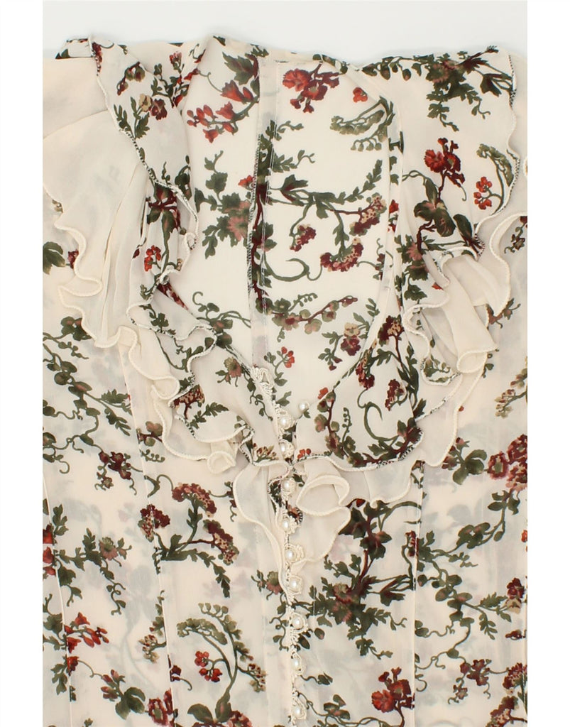 VINTAGE Womens Ruffle Front A-Line Dress UK 12 Medium Beige Floral | Vintage Vintage | Thrift | Second-Hand Vintage | Used Clothing | Messina Hembry 