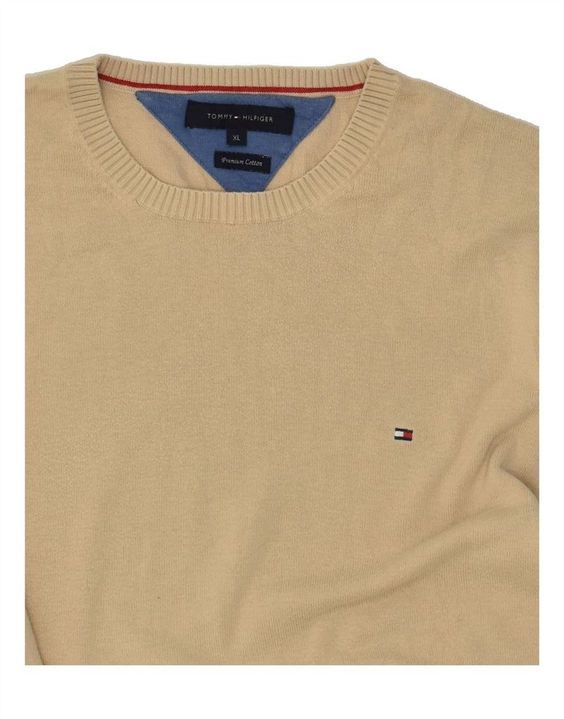 TOMMY HILFIGER Mens Crew Neck Jumper Sweater XL Beige Cotton | Vintage Tommy Hilfiger | Thrift | Second-Hand Tommy Hilfiger | Used Clothing | Messina Hembry 