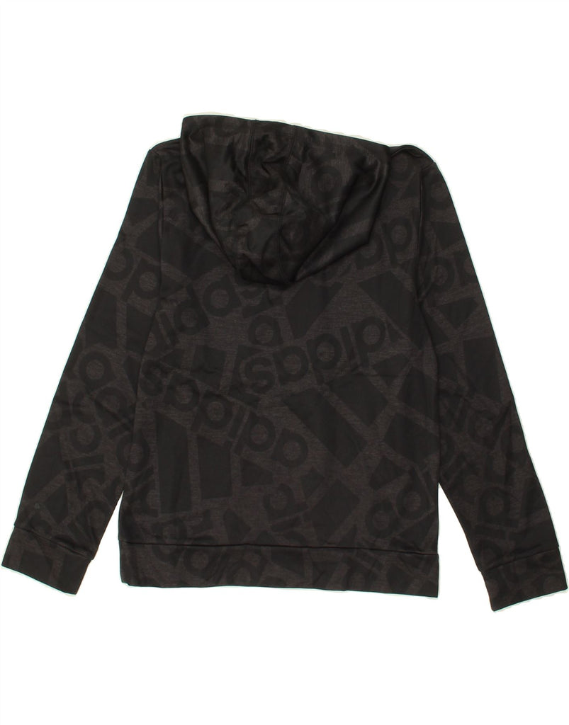 ADIDAS Girls Graphic Hoodie Jumper 14-15 Years Large Black Polyester Vintage Adidas and Second-Hand Adidas from Messina Hembry 