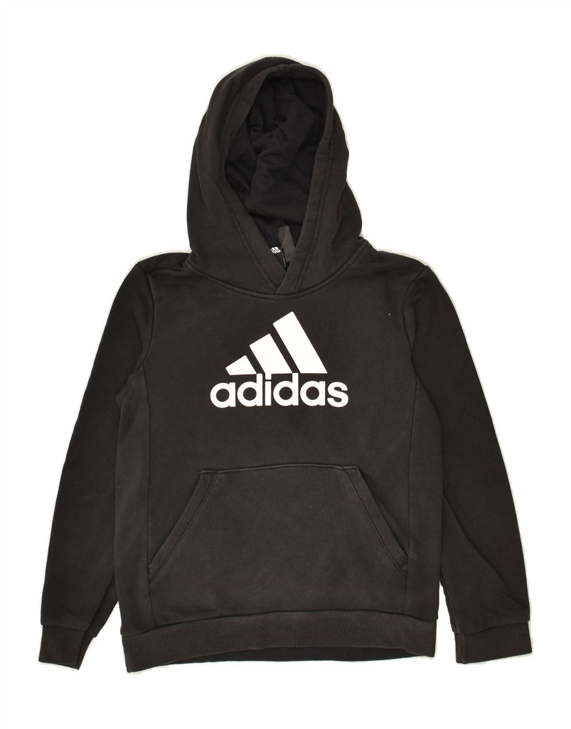 ADIDAS Boys Graphic Hoodie Jumper 9-10 Years Black Cotton | Vintage Adidas | Thrift | Second-Hand Adidas | Used Clothing | Messina Hembry 