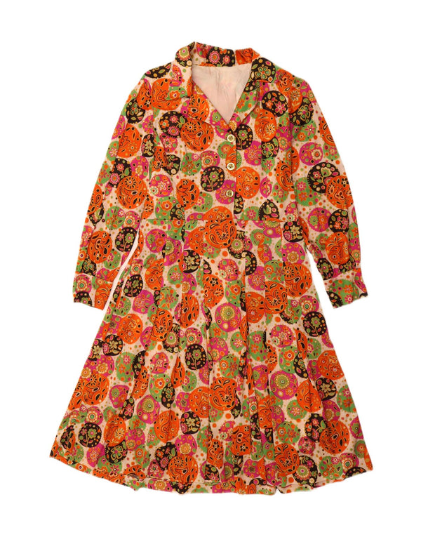 Vintage Womens Long Sleeve A-Line Dress UK 12 Medium Multicoloured Floral