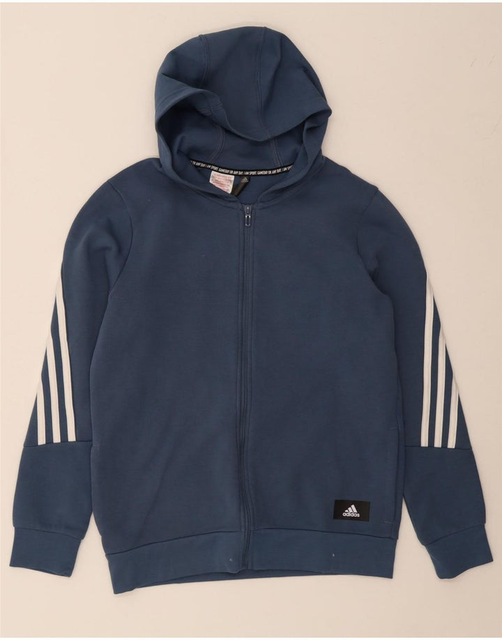 ADIDAS Boys Zip Hoodie Sweater 13-14 Years Blue Cotton Vintage Adidas and Second-Hand Adidas from Messina Hembry 
