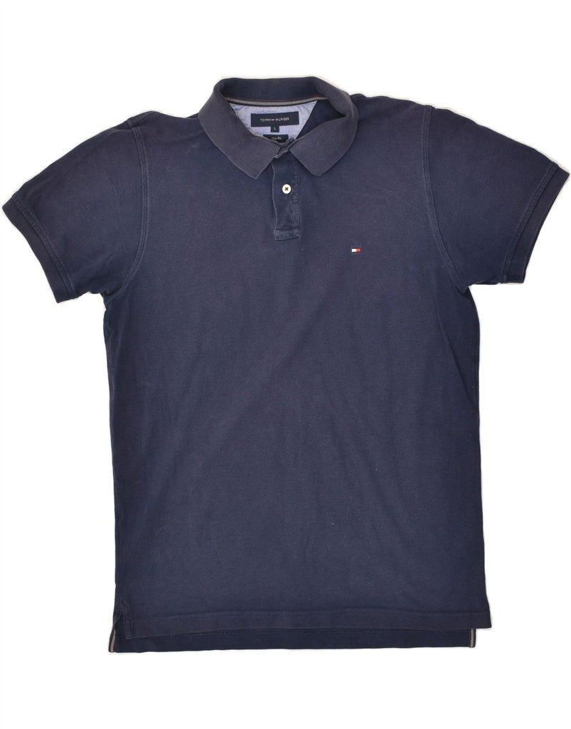 TOMMY HILFIGER Mens Slim Fit Polo Shirt Large Navy Blue Cotton | Vintage Tommy Hilfiger | Thrift | Second-Hand Tommy Hilfiger | Used Clothing | Messina Hembry 