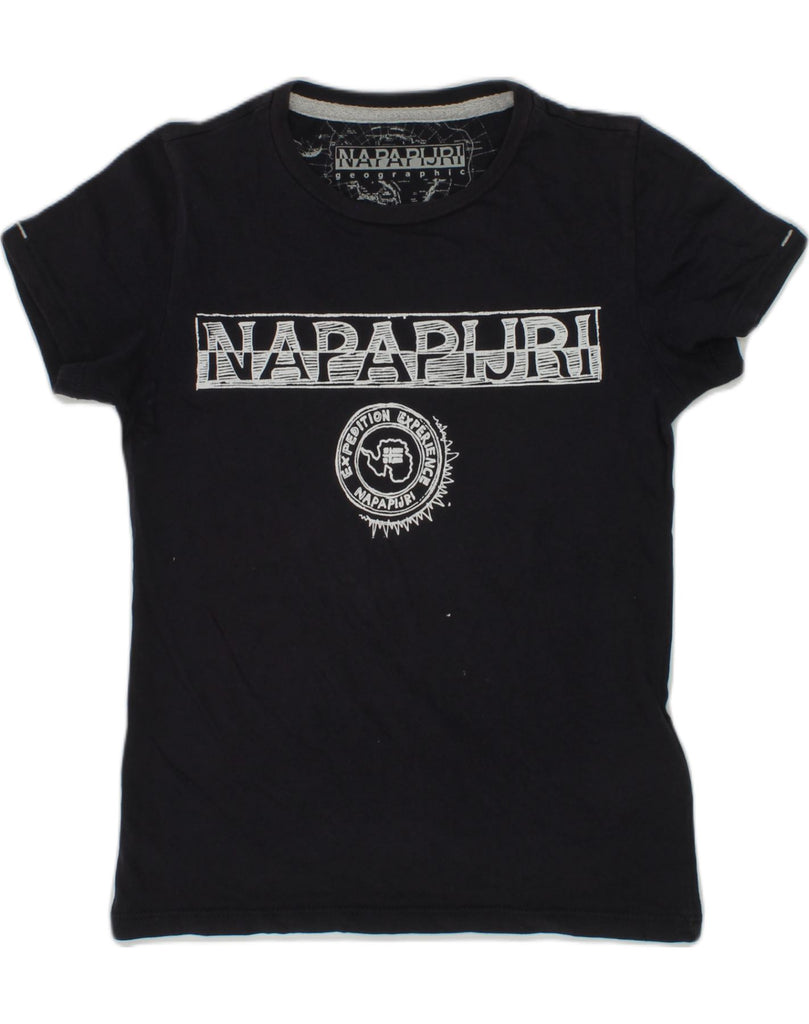 NAPAPIJRI Boys Geographic Graphic T-Shirt Top 5-6 Years Black Cotton | Vintage Napapijri | Thrift | Second-Hand Napapijri | Used Clothing | Messina Hembry 