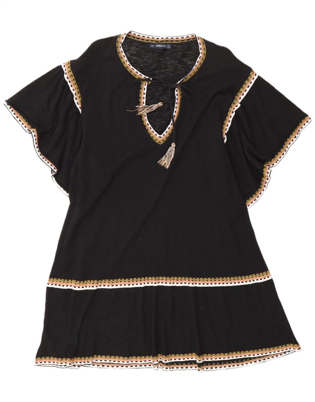 Zara Womens A-Line Dress UK 16 Large Black Cotton