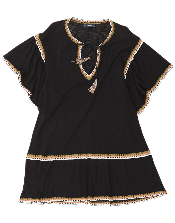 Zara Womens A-Line Dress UK 16 Large Black Cotton