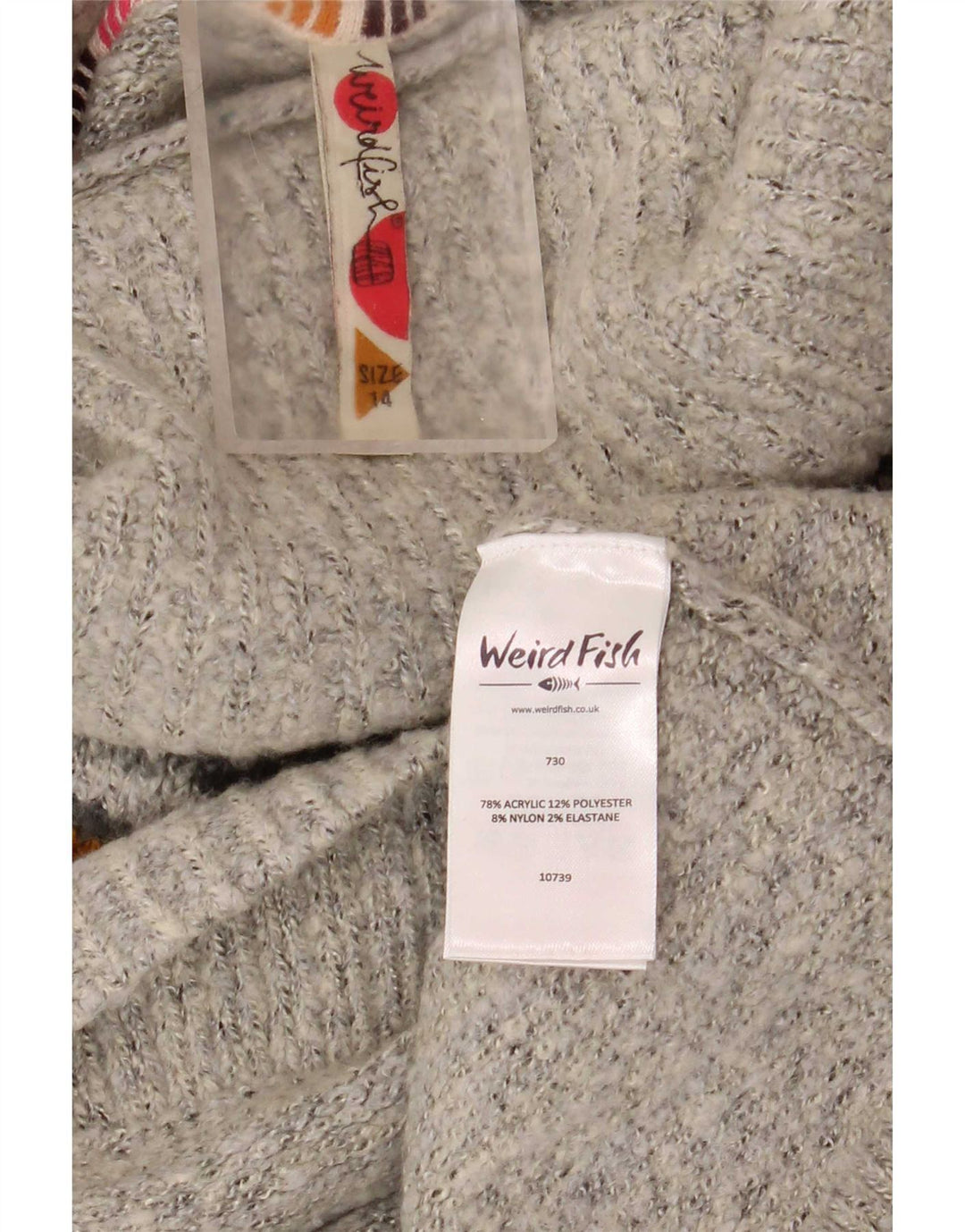 Weird Fish Womens Roll Neck Jumper Sweater UK 14 Large Grey Fair Isle