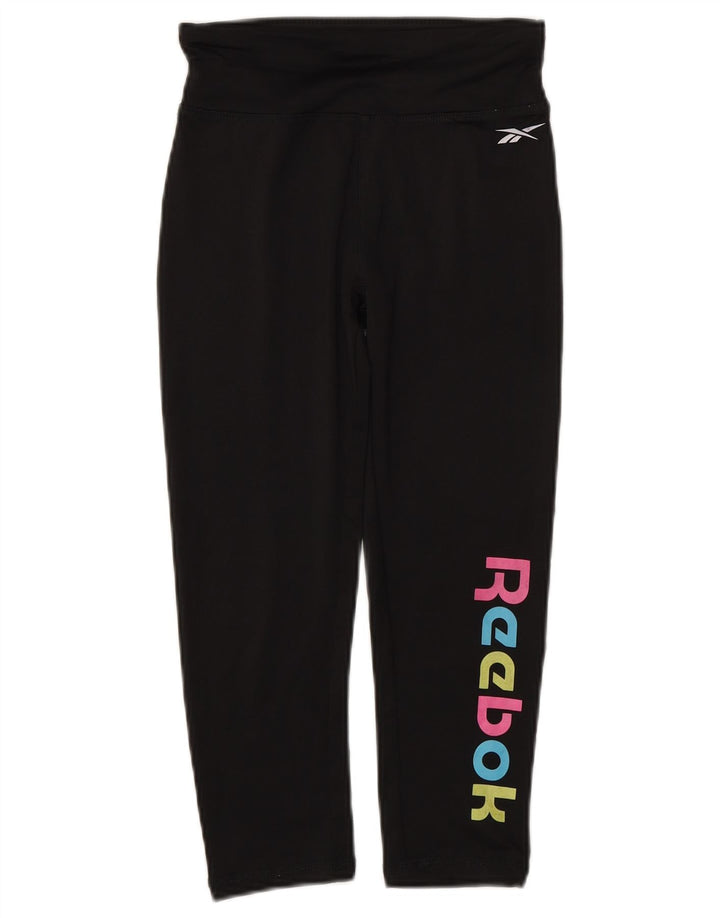Reebok Girls Capri Graphic Leggings 10-11 Years Black Polyester