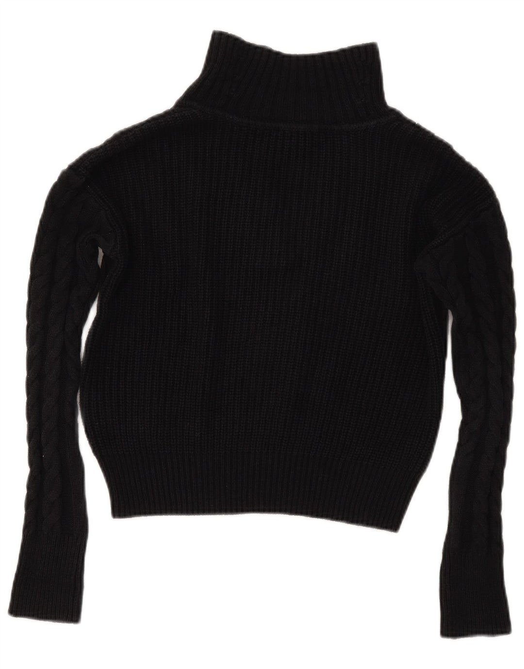 DKNY Womens Crop Overshirt Polo Neck Jumper Sweater UK 2 2XS Black Cotton
