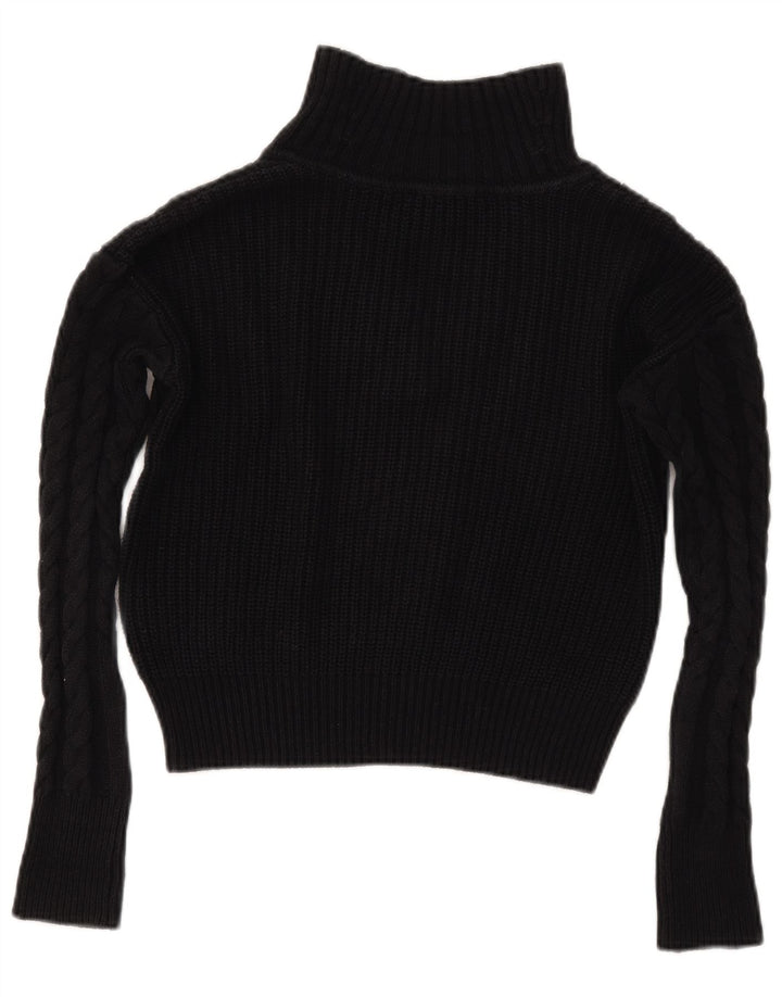 DKNY Womens Crop Overshirt Polo Neck Jumper Sweater UK 2 2XS Black Cotton