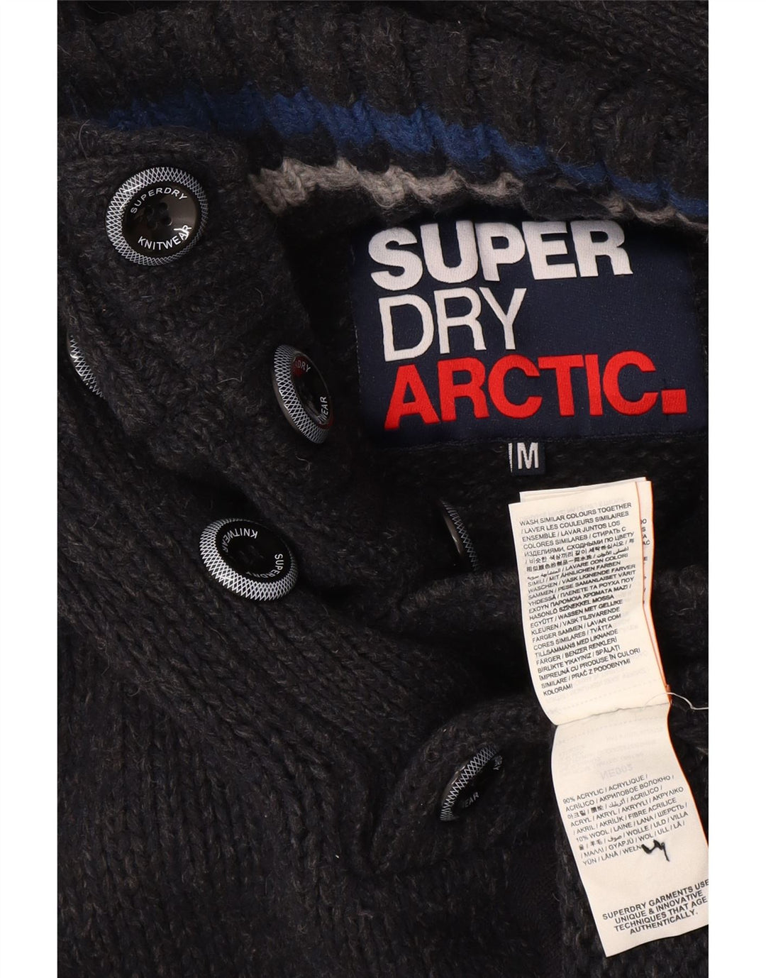 Superdry Mens Hooded Jumper Sweater Medium Navy Blue Acrylic