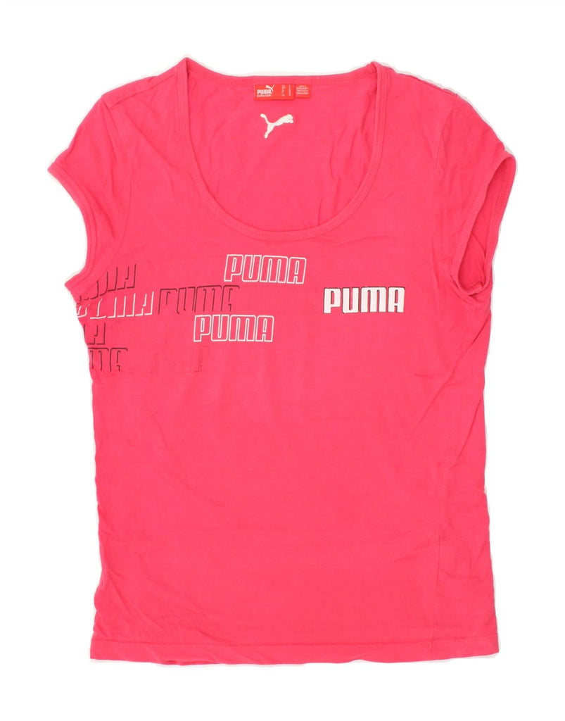 PUMA Womens Graphic T-Shirt Top UK 10 Small Pink Cotton | Vintage Puma | Thrift | Second-Hand Puma | Used Clothing | Messina Hembry 