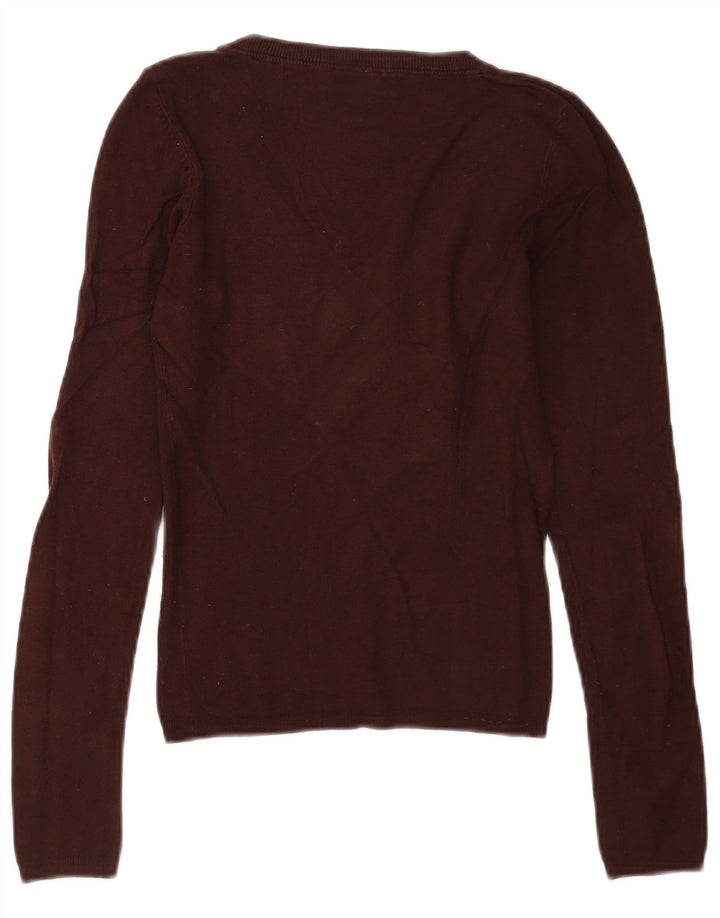 Zara Womens V-Neck Jumper Sweater UK 10 Small Brown Rayon