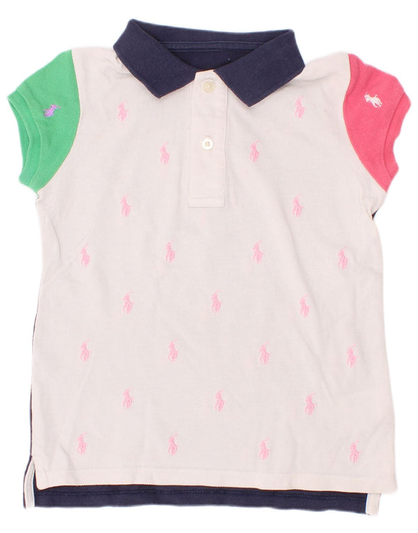 Polo Ralph Lauren Girls Graphic Rugby Shirt 7-8 Years White Colourblock