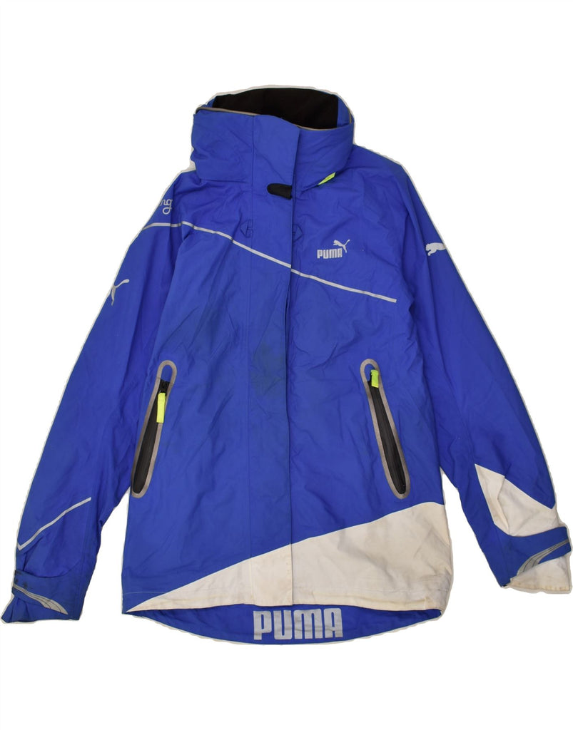 PUMA Womens Hooded Windbreaker Jacket UK 8 Small  Blue Colourblock | Vintage Puma | Thrift | Second-Hand Puma | Used Clothing | Messina Hembry 