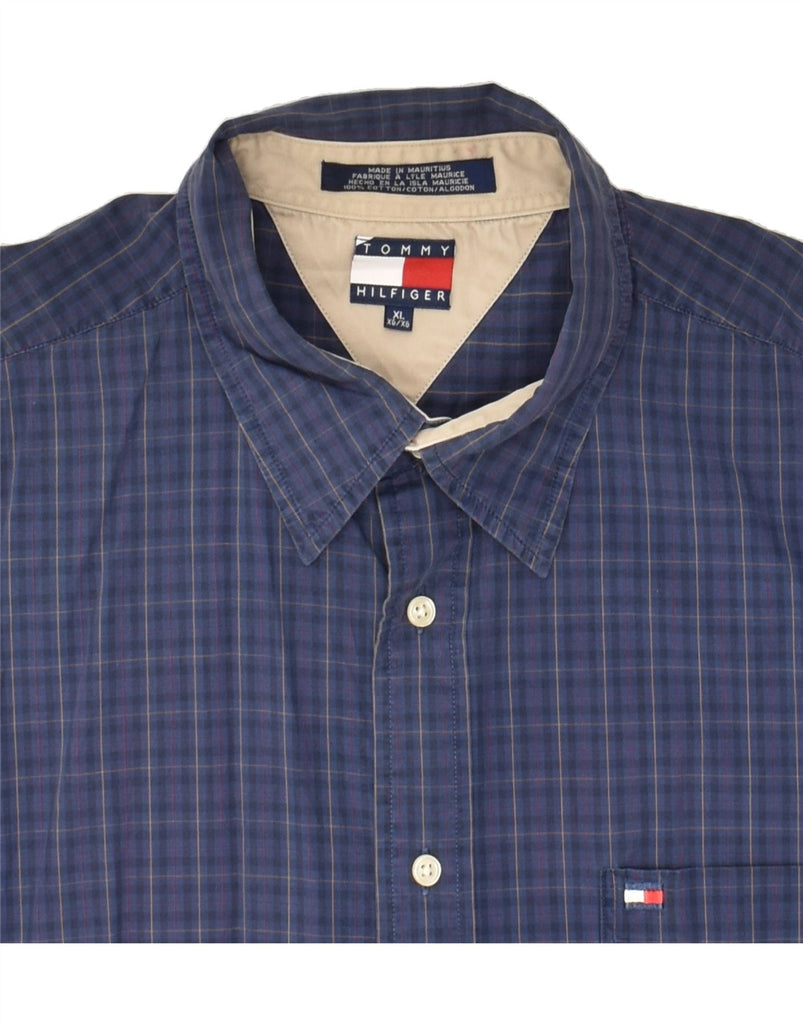 TOMMY HILFIGER Mens Shirt XL Navy Blue Check Cotton | Vintage Tommy Hilfiger | Thrift | Second-Hand Tommy Hilfiger | Used Clothing | Messina Hembry 