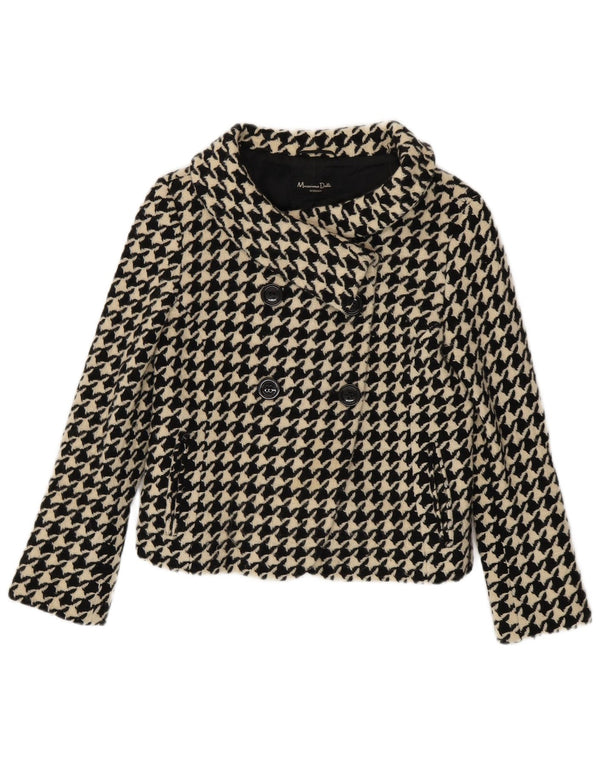 Massimo Dutti Womens Short Pea Coat UK 10 Small Black Houndstooth Wool