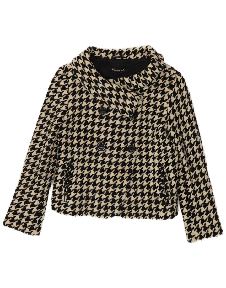 Massimo Dutti Womens Short Pea Coat UK 10 Small Black Houndstooth Wool