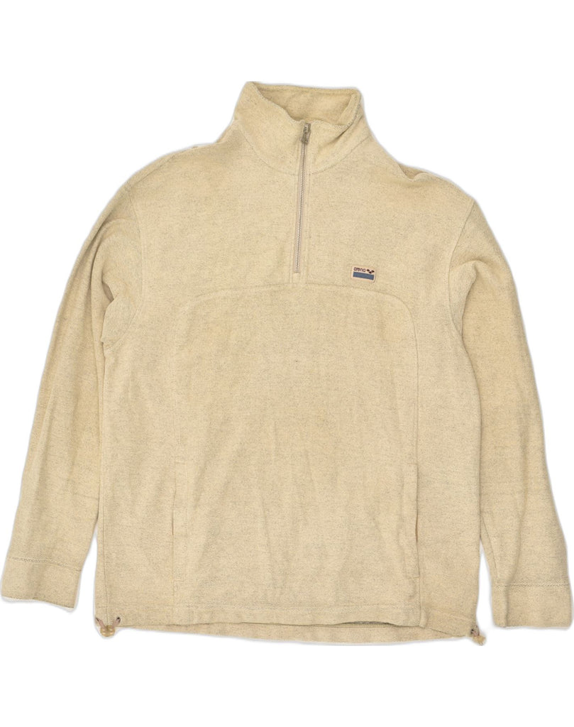 ARENA Mens Zip Neck Sweatshirt Jumper Medium Beige Cotton | Vintage Arena | Thrift | Second-Hand Arena | Used Clothing | Messina Hembry 