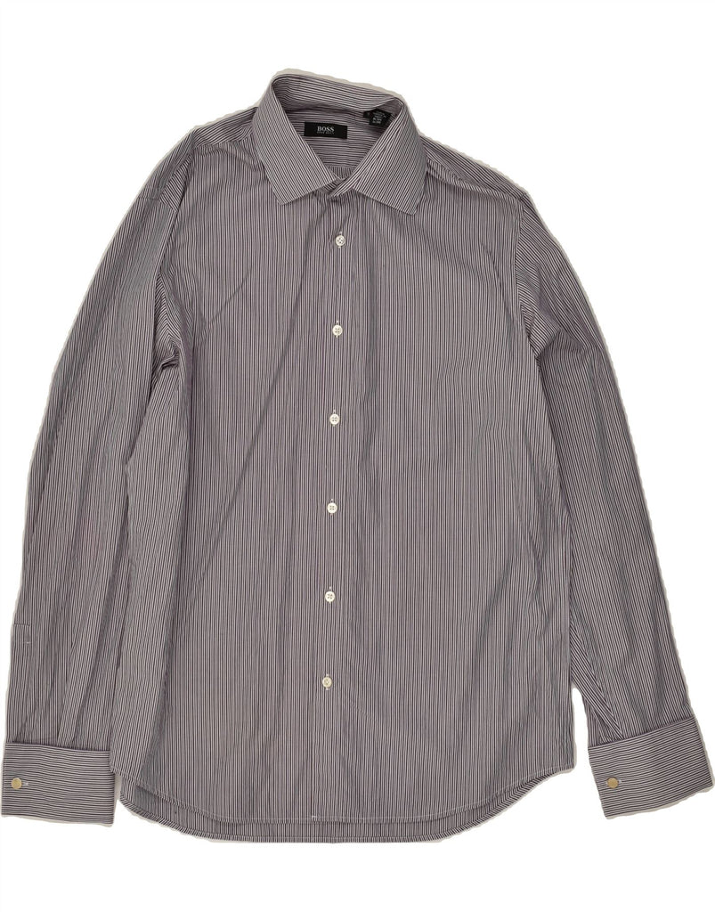 HUGO BOSS Mens Shirt Size 41 16 Large Grey Pinstripe Cotton | Vintage Hugo Boss | Thrift | Second-Hand Hugo Boss | Used Clothing | Messina Hembry 