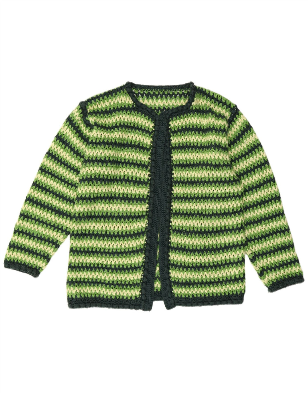VINTAGE Womens Crochet Cardigan Sweater UK 16 Large Green Striped