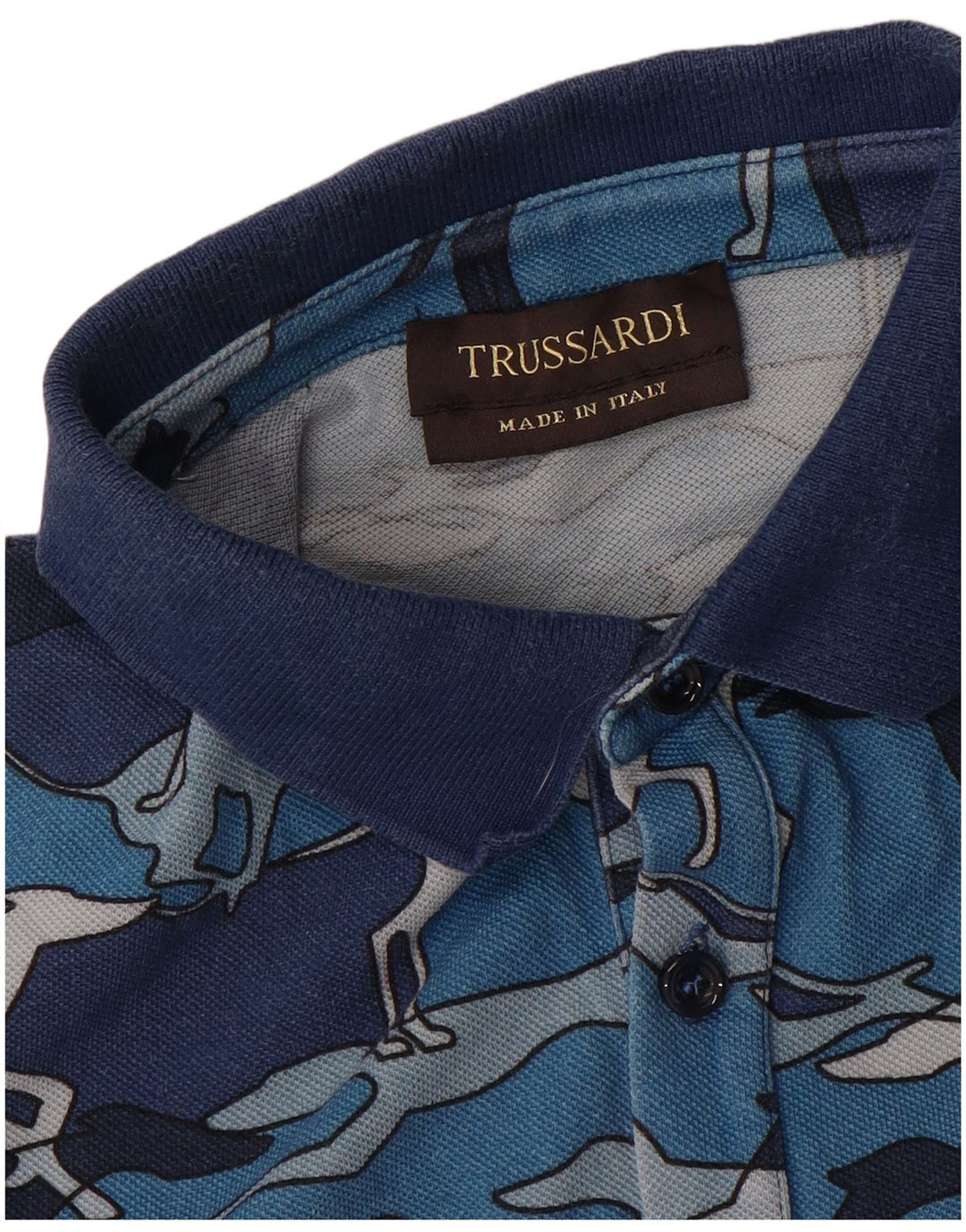 TRUSSARDI Mens Polo Shirt Medium Blue Animal Print