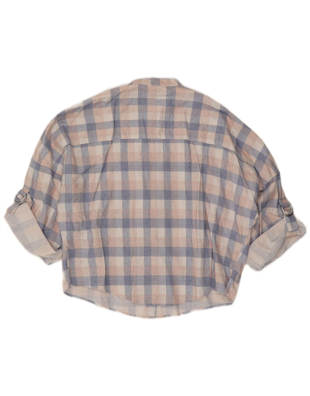 Hugo Boss Womens 3/4 Sleeve Oversized Shirt UK 8 Small Blue Check Linen