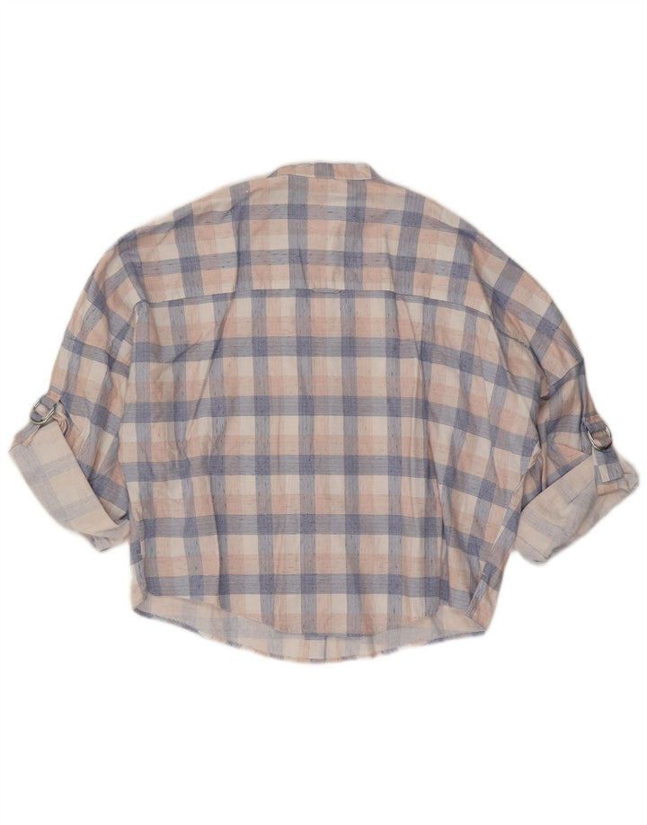 Hugo Boss Womens 3/4 Sleeve Oversized Shirt UK 8 Small Blue Check Linen