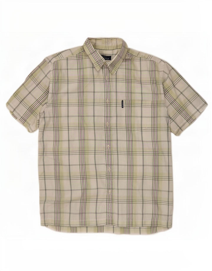 Ben Sherman Mens Short Sleeve Shirt Large Green Check Cotton