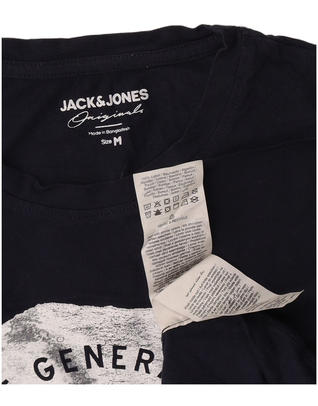 Jack & Jones Mens Graphic T-Shirt Top Medium Navy Blue Cotton