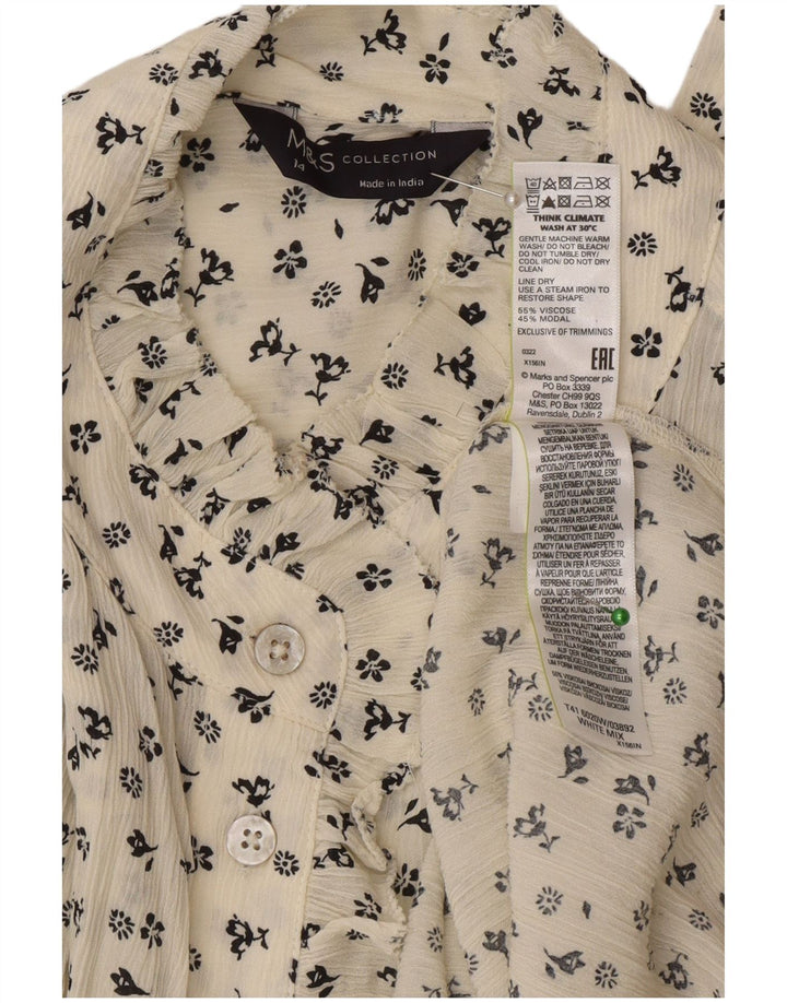 Marks & Spencer Womens Oversized Shirt Blouse UK 14 Large Off White Floral